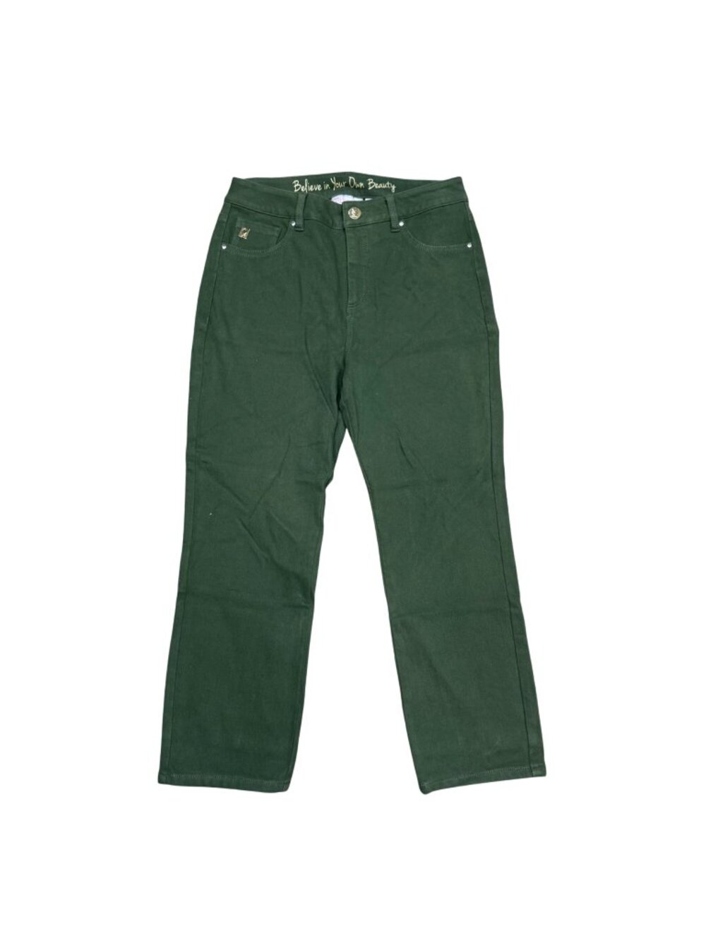 Belle By Kim Gravel Womens Green Straight Leg Pants Sz 4 Jeans Olive New w/o Tag